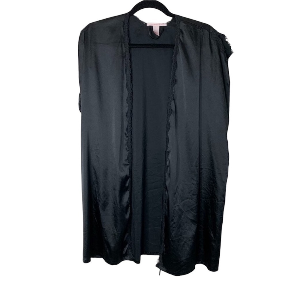 Y2k Women's Victoria's Secret Satin Lace lingerie Robe Black Whimsigoth Small